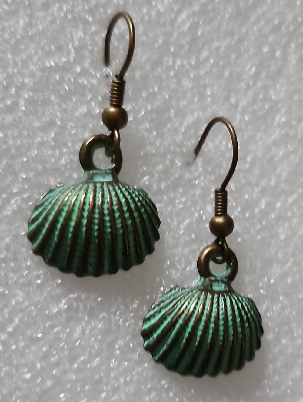 Hand Crafted Green Shell Dangle Earrings